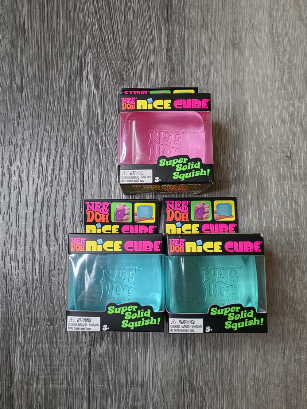 Needoh Nice Cube Stress Toy - Pink, Blue, & Teal